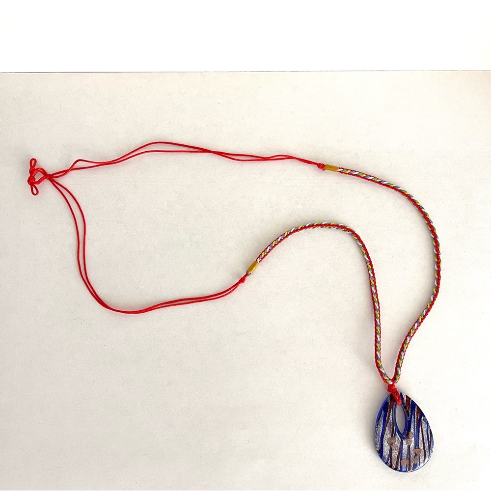 Vintage Multicolor Glass Teardrop Pendant Braided Necklace